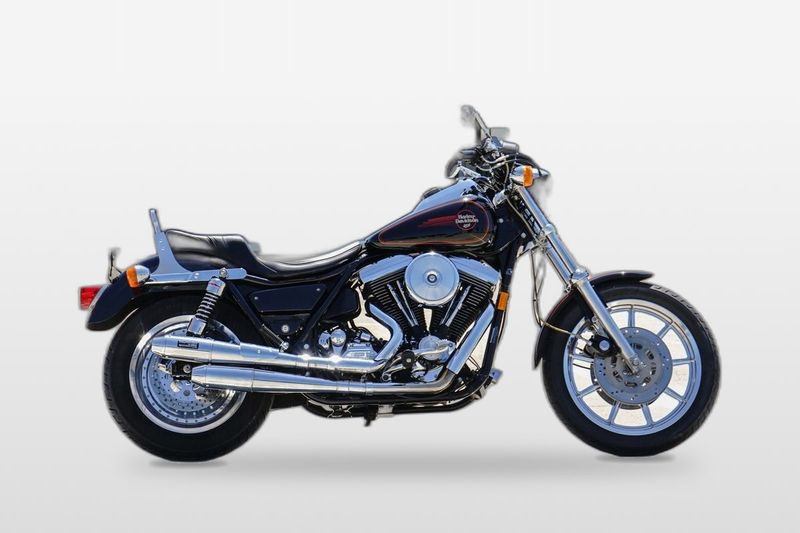 A black 1991 FXRS-SP Low Rider Sport on a plain grey backdrop. Not the bike for sale.