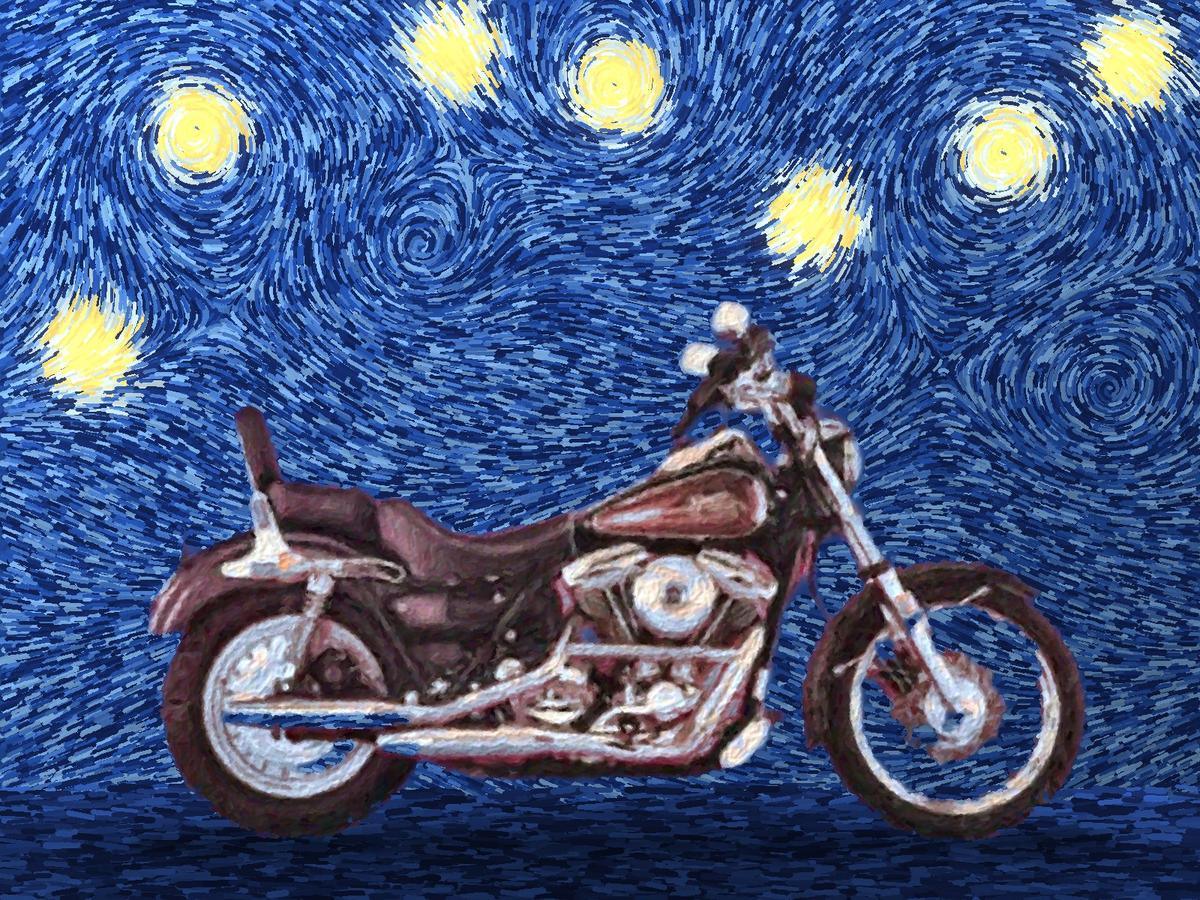 1984 FXRDG Disc Glide painted under a starry sky