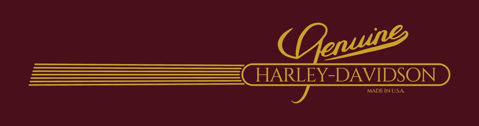 FXRDG tank emblem template, left side, redrawn in gold: Genuine script over an oval, speed lines running back to the left