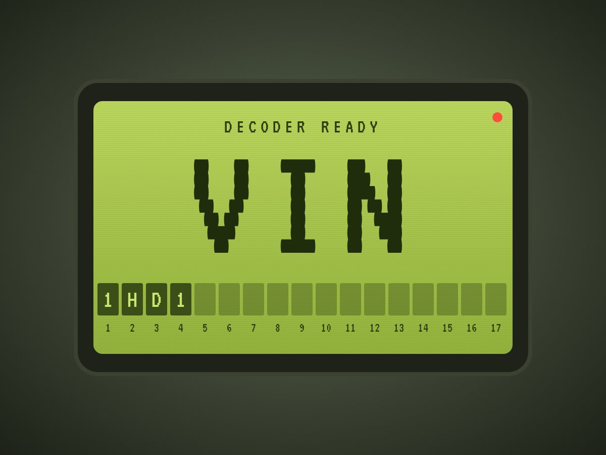 Green LCD readout that says VIN